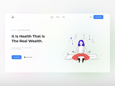 Meditation Center adobe xd art blue brand character clean color concept creativity design figma figma design health illustration typography ui ux wealth web web design