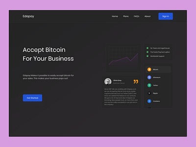 Edapay Homepage beauty bitcoin black blue business color crypto cryptocurrency ethereum figma minimal minimalism minimalist pink poppins popular typography ui ux webdesign