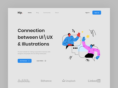 Nip. adobe xd blackletter communication community connection cooperation denmark design design art figma grey high five illustration minimal popular rap typography ui ux web