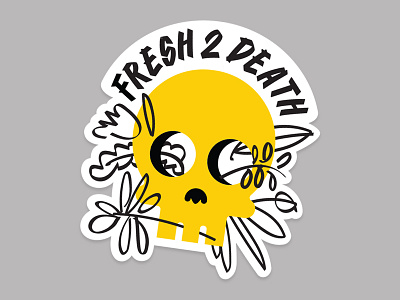 Fresh 2 Death floral fresh rad skull sticker