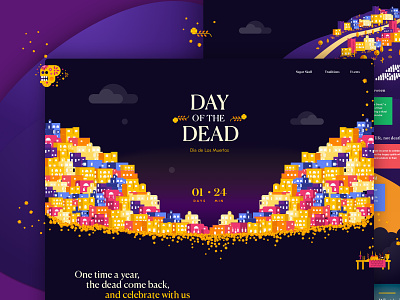 Day of the Dead website colorful illustration landing page typography web