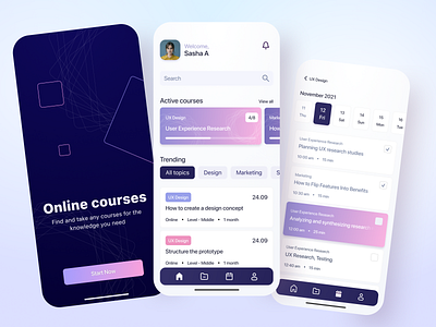 Online Courses Mobile Application application applications clean courses design illustration keepintouch logo mobile pink popup product design ui uidesign
