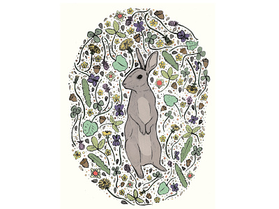 Flora and Fauna - Rabbit animal childrens illustration digital drawing fauna flora flower illustration rabbit wildlife