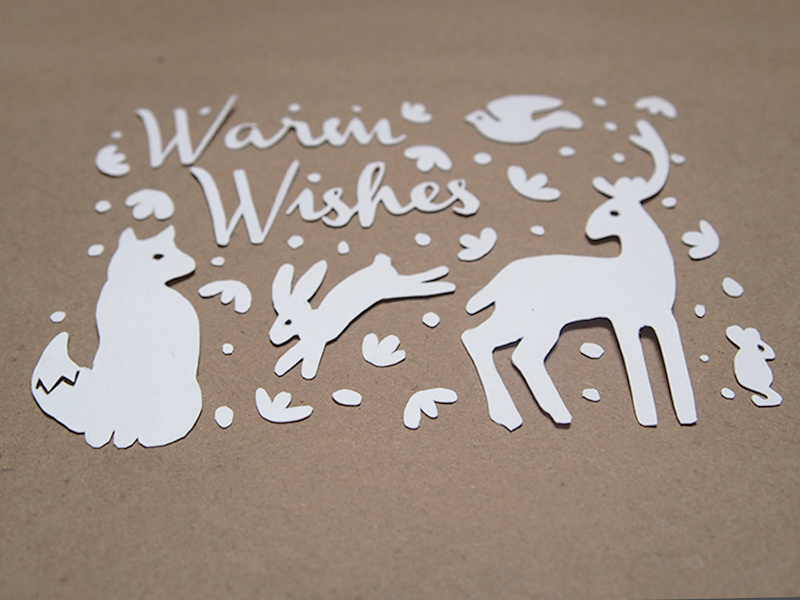 Warm Wishes Paper Cut Christmas Card christmas card illustration paper cut cut paper type animals woodland texture photo otomi photography