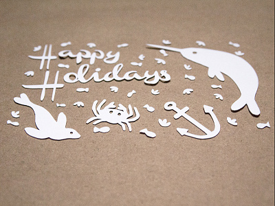 Happy Holidays Paper Cut Christmas Card animals christmas cut paper fish illustration narwhal ocean otomi paper paper cut photography type