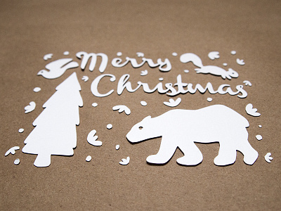 Merry Christmas Paper Cut Illustration animal christmas cut paper design graphic design illustration kraft paper paper cut photo type typography woodland