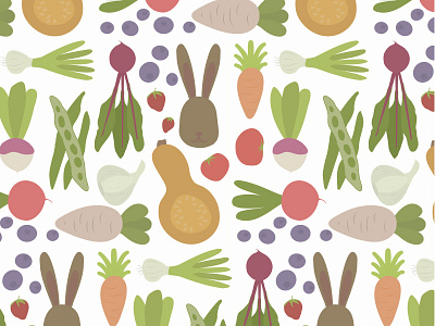 Garden Harvest Pattern carrot garden illustration illustrator pattern polka dots rabbit repeating vector vegetables veggies