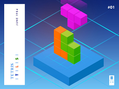 Year 1984: Tetris is born with me challenge character game illustration isometric low poly tetris