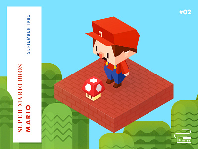 Year 1985: the world famous mushroom seeker challenge character game illustration isometric low poly mario nes nintendo