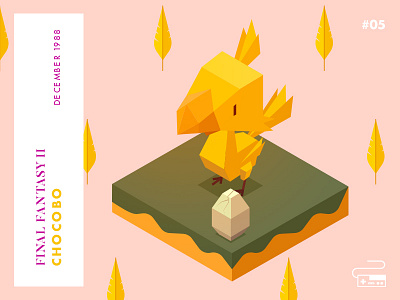 Year 1988: the most lovely pet in the world challenge character chocobo final fantasy game illustration isometric low poly nes