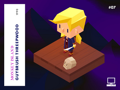 Year 1990: The secret of Monkey Island atari challenge character game guybrush illustration isometric low poly monkey island treasure