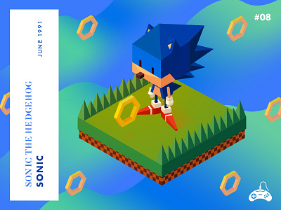 Year 1991: Sonic the hedgehog challenge character game illustration isometric low poly sega sonic
