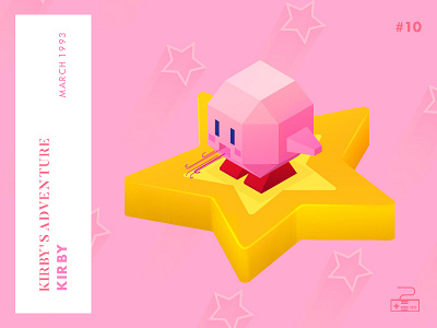 Year 1993 : The Tiny Pink Meatball adventure challenge character game illustration isometric kirby low poly nes