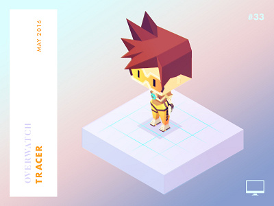 Year 2016: Tracer challenge character game illustration isometric low poly overwatch tracer