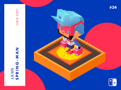 Year 2017 : Present day arms challenge character game illustration isometric low poly nintendo spring man switch