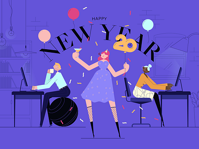 January 1st : Happy New Year characters design illustration new year party wishes work