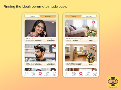 FindMyRoomie - An App to Find the Ideal Roommate app design logo ui ux