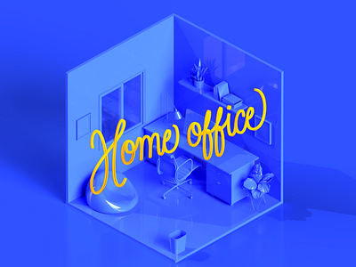 Home Office 3d blue custom type hand lettering handmade home office isometric lettering render type yellow