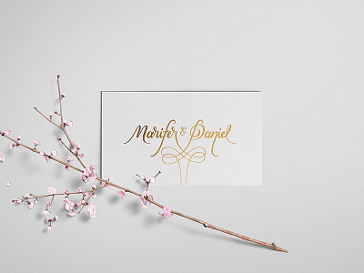 Marifer & Daniel brand business card custom type elegante gold lettering logotype type wedding
