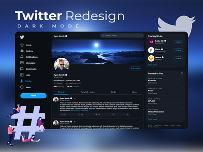 Twitter Redesign - Dark Mode by Chamith Yasintha on Dribbble