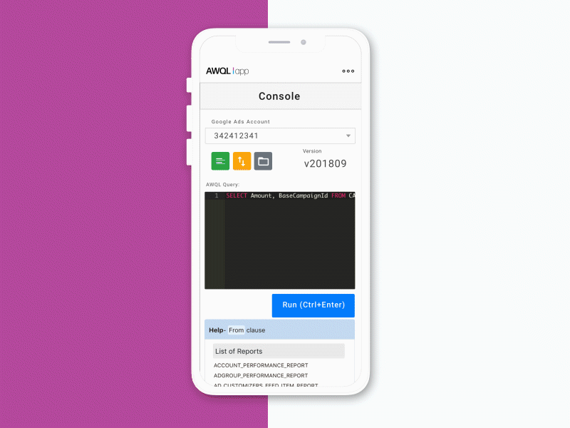 AWQL v2 web query user experience user interface animation gif application app ux ui flat