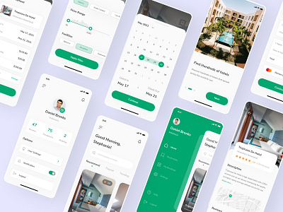 Hozin - Hotel Booking UI Kit app app design clean green hotel booking hotel booking app icon interface ios kit minimal mobile mobile ui ui ui design ui kit ui8 uiux ux ux design