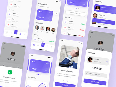 Ansa - Banking & Finance App UI Kit ansa app banking clean icon interface ios kit minimal mobile purple sleek transfer ui ui design ui kit ui kits ui8 ux ux design