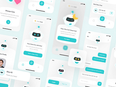 Dizy - Bot Messaging App UI Kit app bot chat chatbot clean dizy green illustration interface ios message mobile ui ui ux ui design ui kit ui8 uiux ux ux design