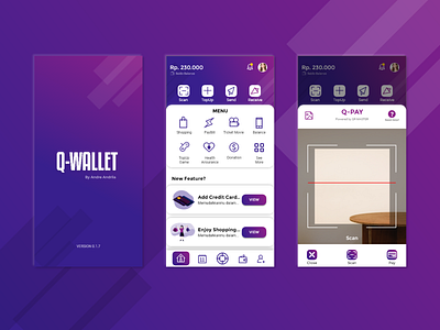 Q-Wallet Mobile App Design app blue design flat gradient minimal mobile app mobile app design mobile ui payment app pure purple typography ui uidesign ux wallet webdesign website