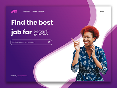 JobzPurple__Landing Page app blues design figma gradient icon jobs jobseeker jobsite landingpage minimal pink purple ui uidesign ux web webdesign website xd design