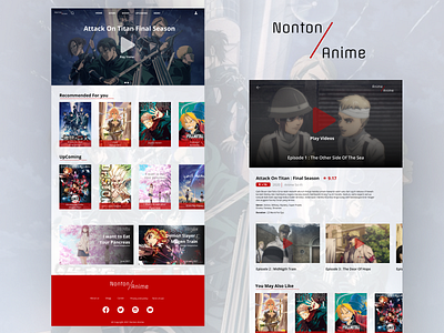 Nonton Anime (Unofficial) Design Website anime anime studio attack on titan design flatdesign minimal movie website portfolio red ui uidesign uxui web website website design