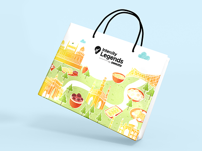 Intercity Legends by Zomato : Bag Design art bag design brand identity branding culinary digital art food delivery food tech graphic design heritage illus india landscape map packaging pastels procreate travel treasure map visual identity