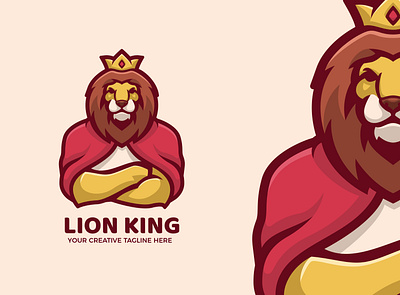 Lion King Mascot Logo animal brand crown king lion majesty predator royal strong vector wild zoo