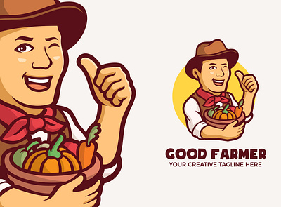 Farmer Mascot Logo branding cartoon character cowboy design esports farmer food fruit game illustration logo twitch vector