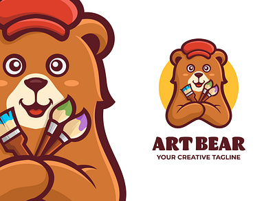 Bear Mascot Logo animal bear cartoon children cute design esports funny game graphic design grizzly hat illustration logo mascot paint painter painting tshirt vector