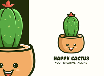 Cactus Mascot Logo branding cactus cartoon cute decoration desert design earth esports funny game green illustration logo mascot plant smile tree vector
