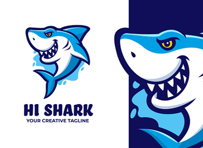 Shark Mascot Logo angry animal blue branding cartoon cute design esports fish funny game illustration logo mascot sea shark twitch vector wave