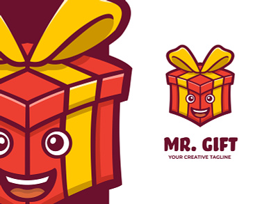 Gift Box Mascot Logo birthday box branding cartoon design esports funny game gift illustration logo mascot party smile square surprize twitch vector