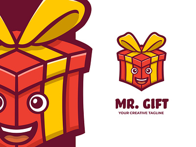 Gift Box Mascot Logo birthday box branding cartoon design esports funny game gift illustration logo mascot party smile square surprize twitch vector