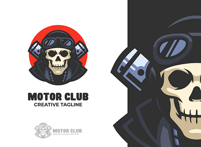 Motor Club Mascot Logo branding cartoon club design esports game gangster helmet illustration logo mascot moto motor rider safety skeleton skull touring twitch vector