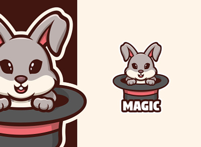 Bunny Mascot Logo animal branding bunny cartoon cute design esports game hat illustration jump logo magic magician mascot twitch ui ux vector zoo