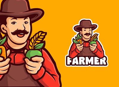 Farmer Mascot Logo brand branding cartoon company cute design esports farmer funny game illustration logo mascot people plant twitch ui ux vector