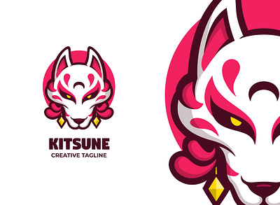 Kitsune Mascot Logo anbu branding cartoon cat character company design esports game graphic illustration japan japanese kitsune logo mascot twitch ui ux vector