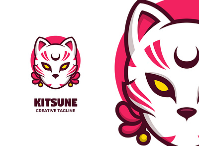 Cat Kitsune Mascot Logo anbu brand branding cartoon cat character company cute design esports game illustration japan japanese logo mascot twitch ui ux vector
