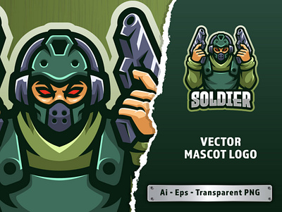 Soldier Mascot Logo army branding cartoon character design esports game gun hero illustration logo mascot police shooting soldier twitch ui ux vector weapon