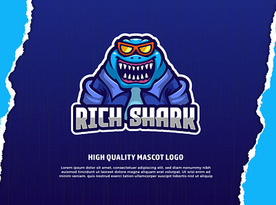 Rich Shark Mascot Logo animal brand branding cartoon character company design esports fish game illustration logo mascot rich sea shark twitch ui ux vector