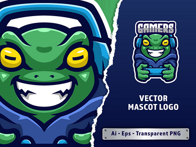 Frog Gamer Mascot Logo brand branding cartoon character company console cute design esports frog game gamer gaming illustration logo mascot twitch ui ux vector