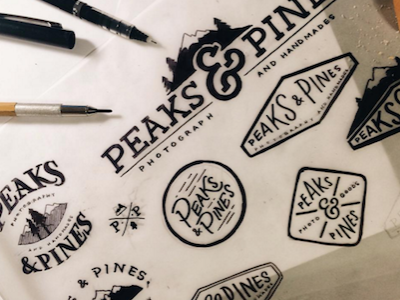 Logo Process -- Peaks & Pine badge identity logo process sketches work in progress