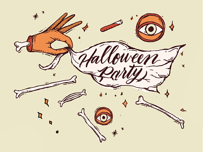 Halloweenie bones creepy eyeballs halloween illustration