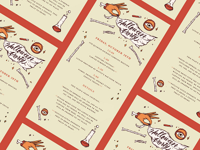 Halloweenie bones creepy halloween illustration invitation